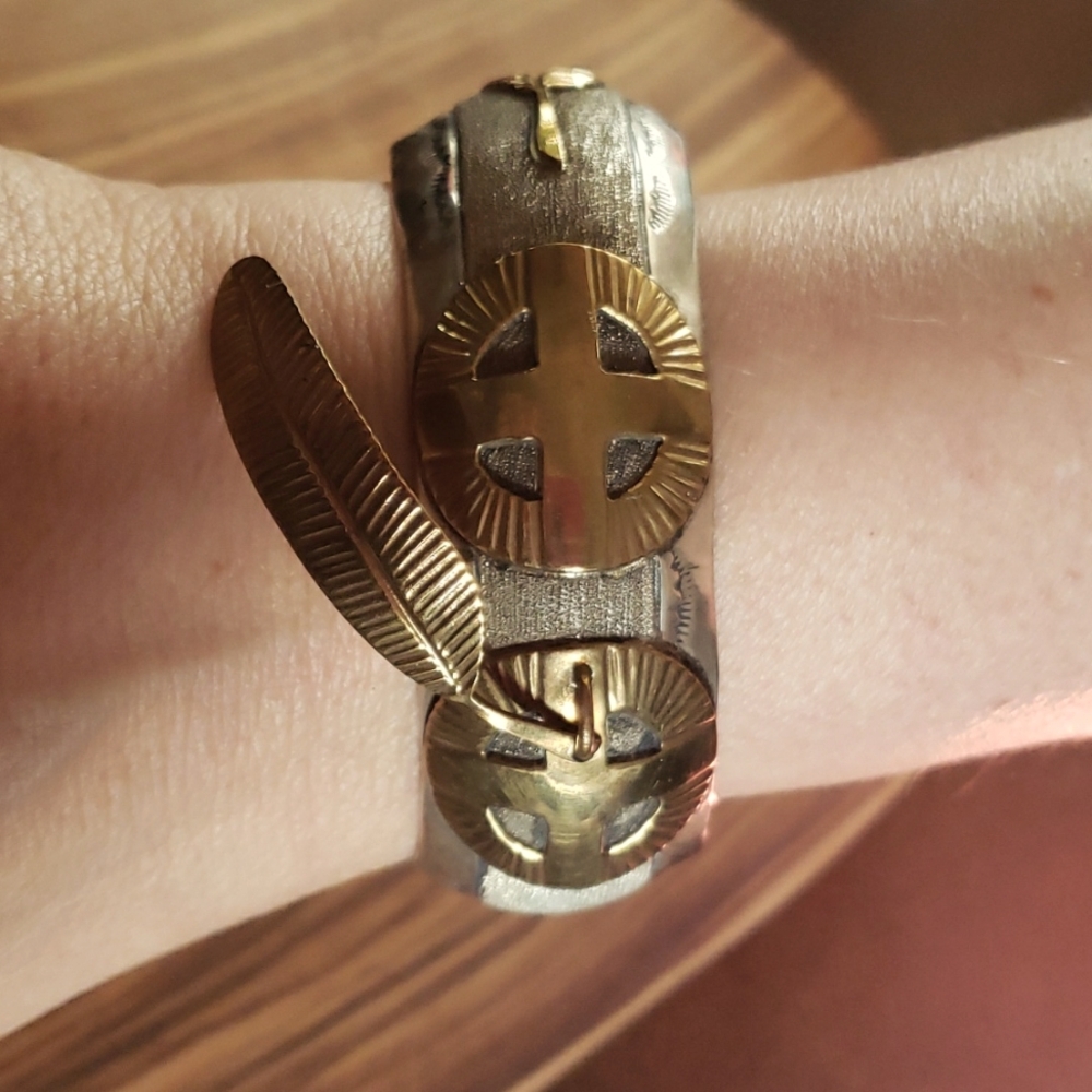 Rare Vintage Sterling Cuff Bracelet Native American Folkart Jewelry Unsigned